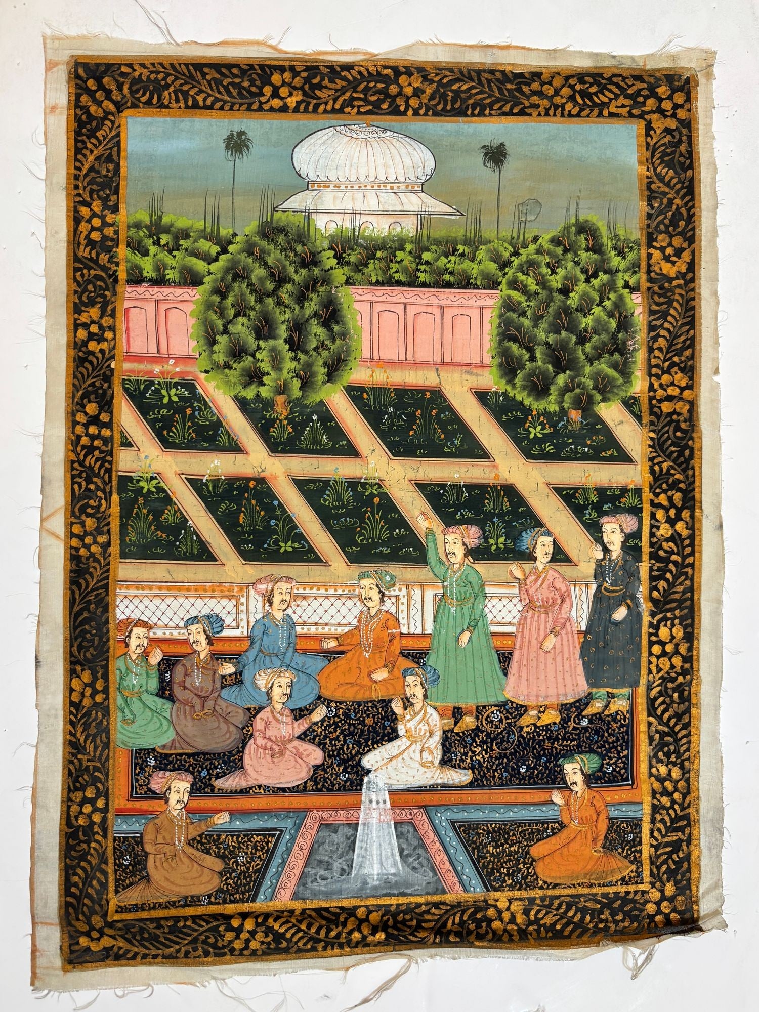 Mughal Court Scene on Silk After a 19th Century Indo-Persian