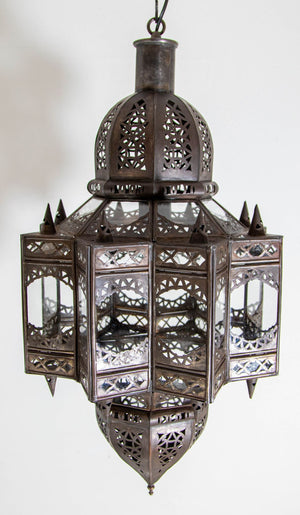 Moroccan Hanging Clear Glass Lantern in a Moorish Star Shape