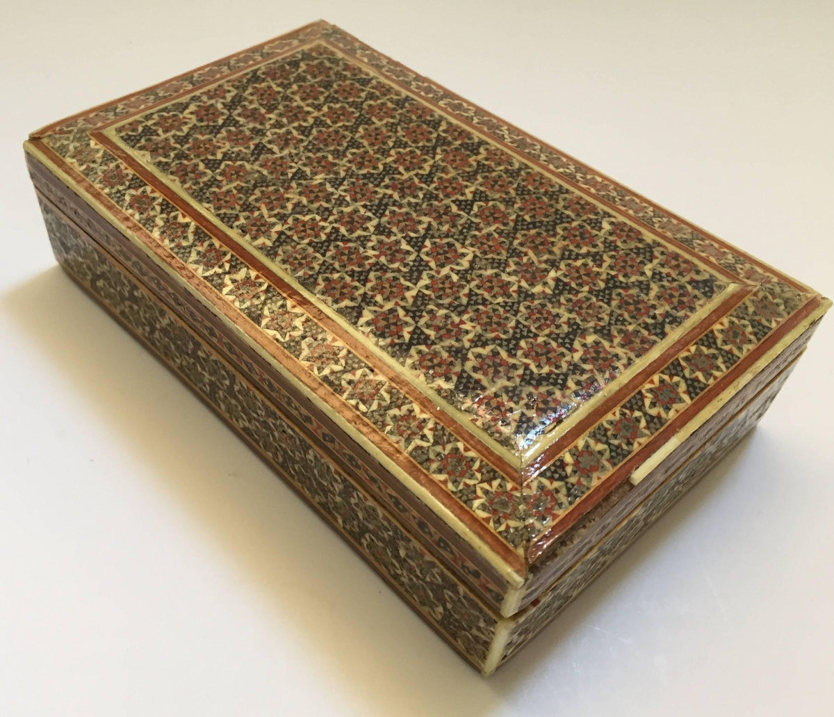 Handcrafted Persian Micro Mosaic Box with Geometric Design, 1940