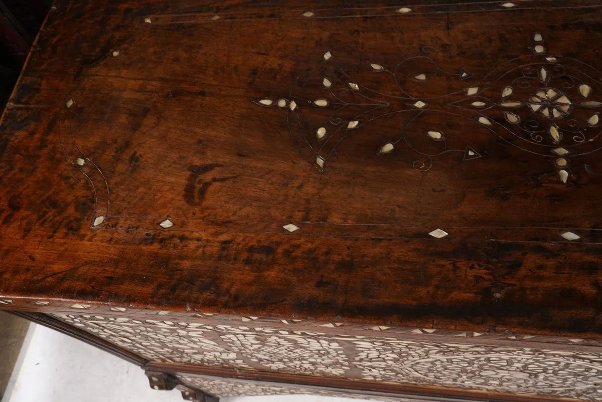 Large 19th-Century Ottoman Levantine Mother-of-Pearl Inlaid Dowry Chest