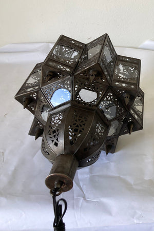 Moroccan Hanging Clear Glass Lantern in a Moorish Star Shape