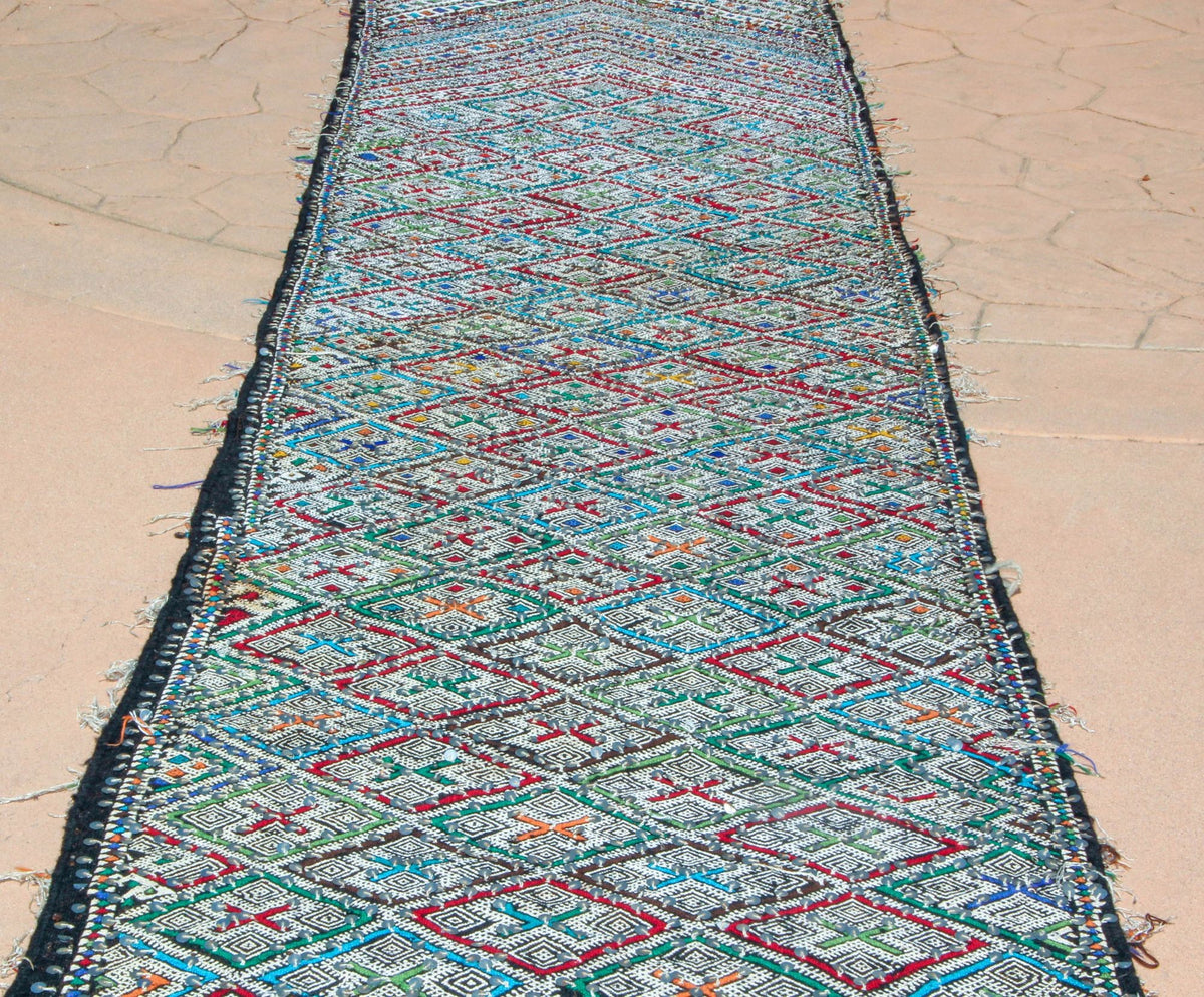 1950s Vintage Zemmour Moroccan Rug Berber Runner, 3ft x 16.4ft long