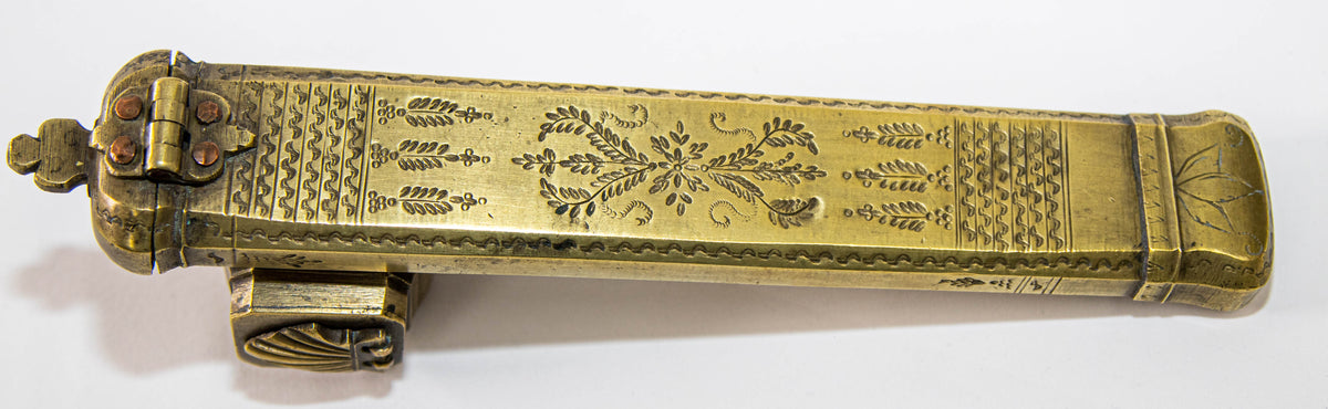 Antique Middle Eastern Islamic Brass Inkwell Qalamdan, circa 1850