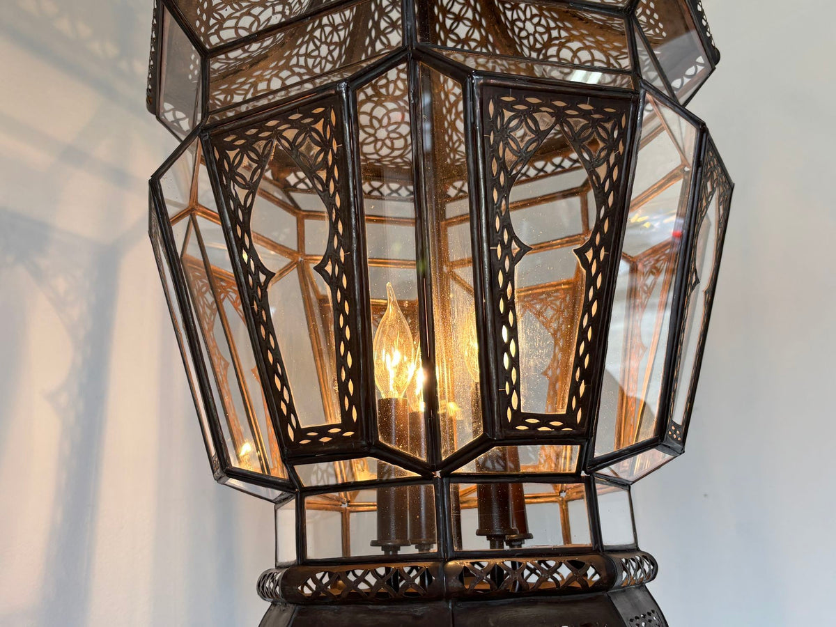 Pair of Large Moroccan Moorish Glass and Filigree Hanging Lanterns