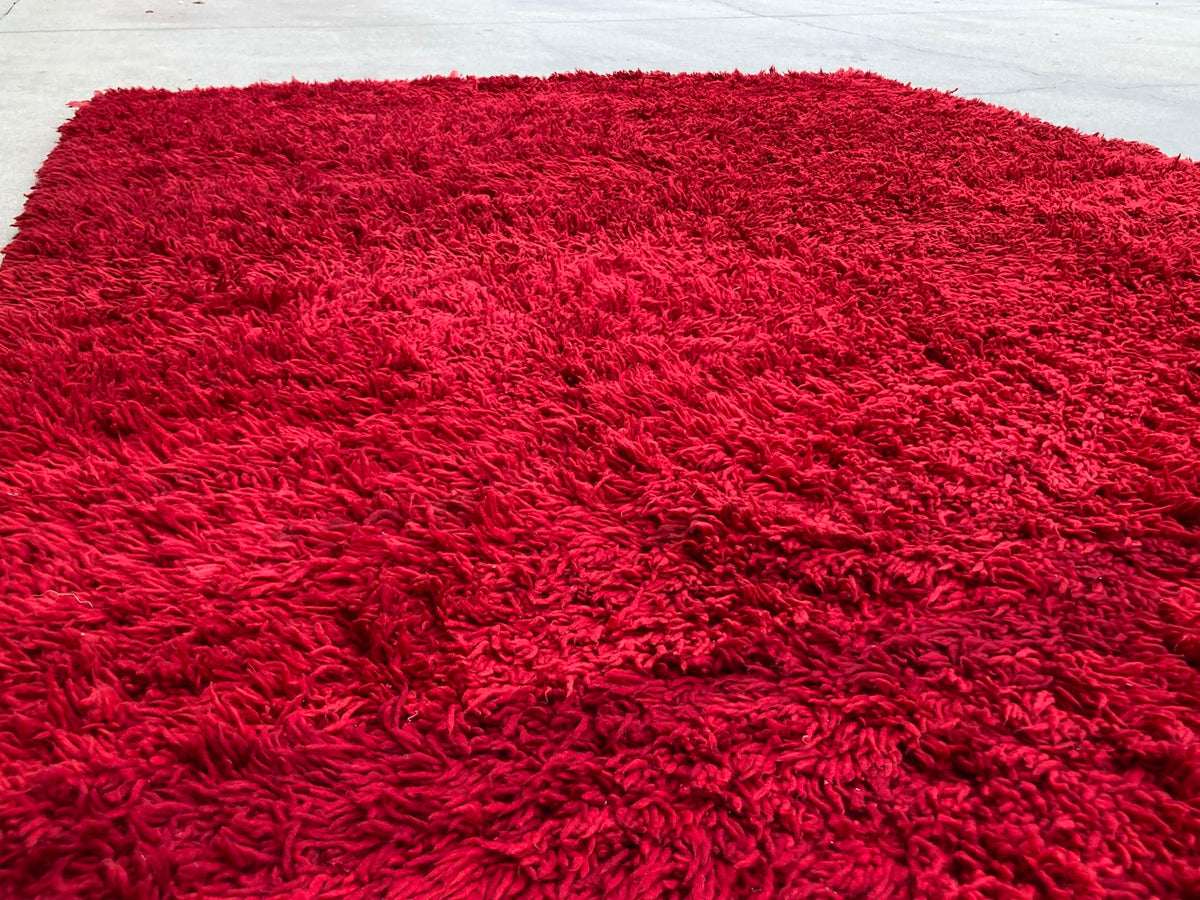 Vintage Moroccan Berber "Bed of Roses" Red Wool Rug, Handwoven, 1960s