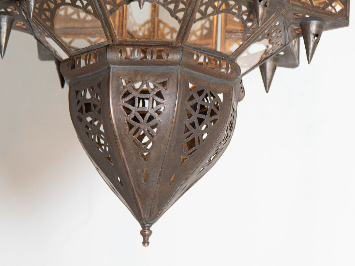 Vintage Moroccan Moorish Star Clear Glass & Pierced Metal Lantern, Marrakech