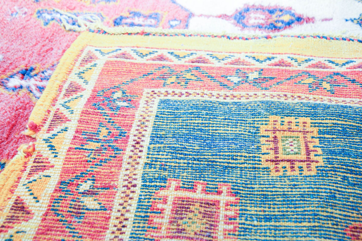 1960s Moroccan Berber Rug in Royal Blue, Pink and Orange Colors