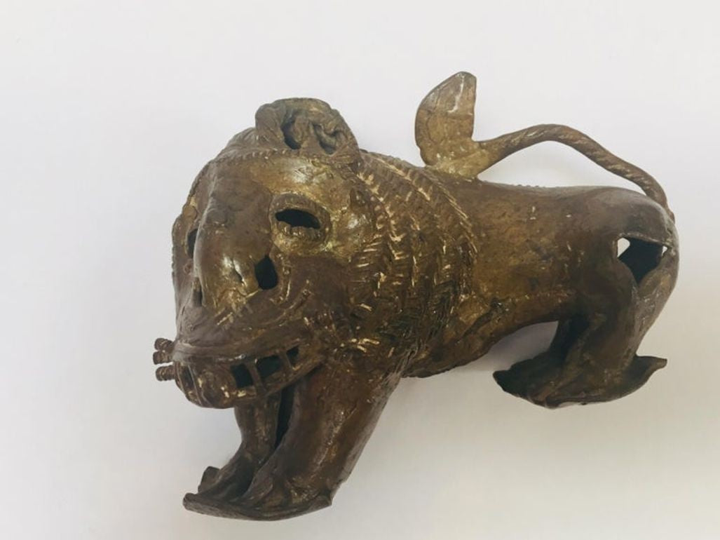 Vintage West African Cast-Brass Mythical Lion Folk Art Sculpture, circa 1960