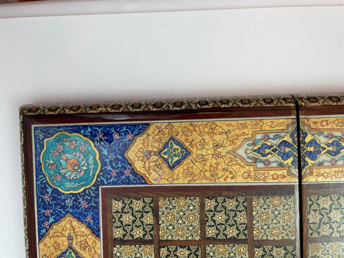 Moorish Persian Inlaid Micro Mosaic Backgammon and Chess Board