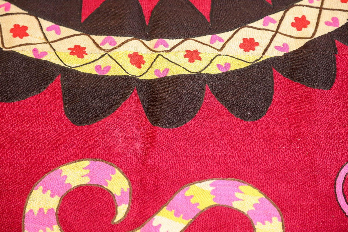Vintage Suzani Uzbekistan Embroidered Textile Red and Black — additional view 20