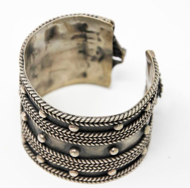 Vintage Moroccan Berber Tribal Bracelet, Handcrafted Metal Cuff, 1950