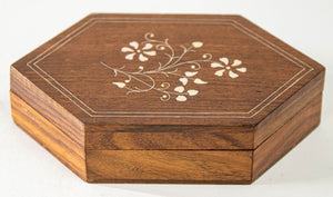 1960s Vintage Moroccan Inlaid Hexagonal Wood Box
