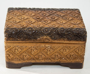 1960s Vintage Asian Large Hand Carved Wooden Humidor Footed Box