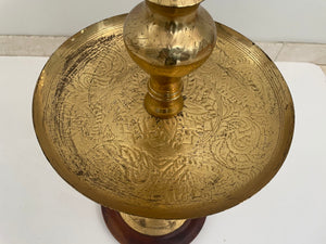 Vintage Polished Brass Moroccan Pillar Candle Holder 1950s