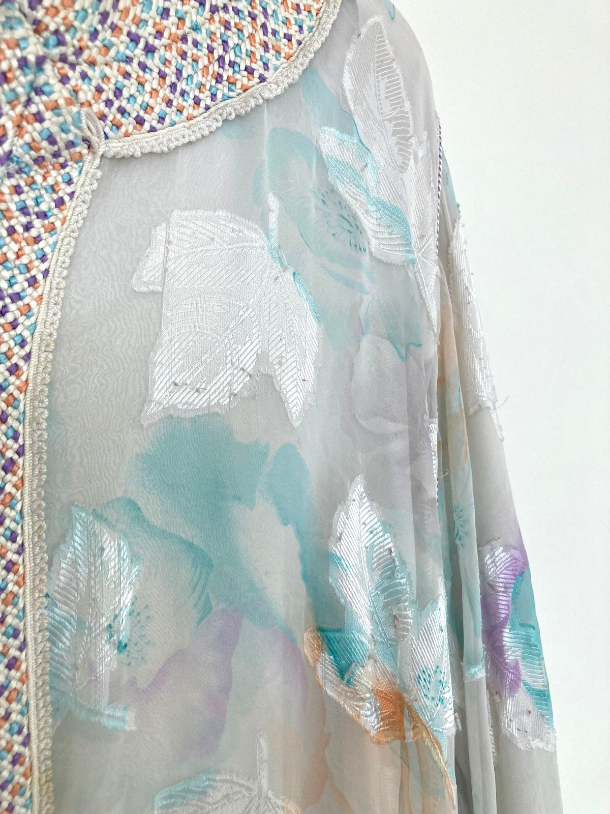 Vintage Moroccan Kaftan in Turquoise and Gold Floral Cheer Fabric