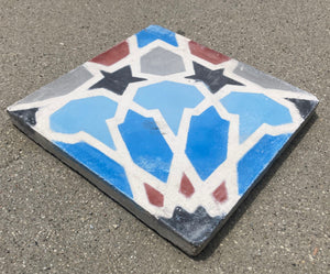 Moroccan Encaustic Cement Tile with Moorish Fez Design Set of 2