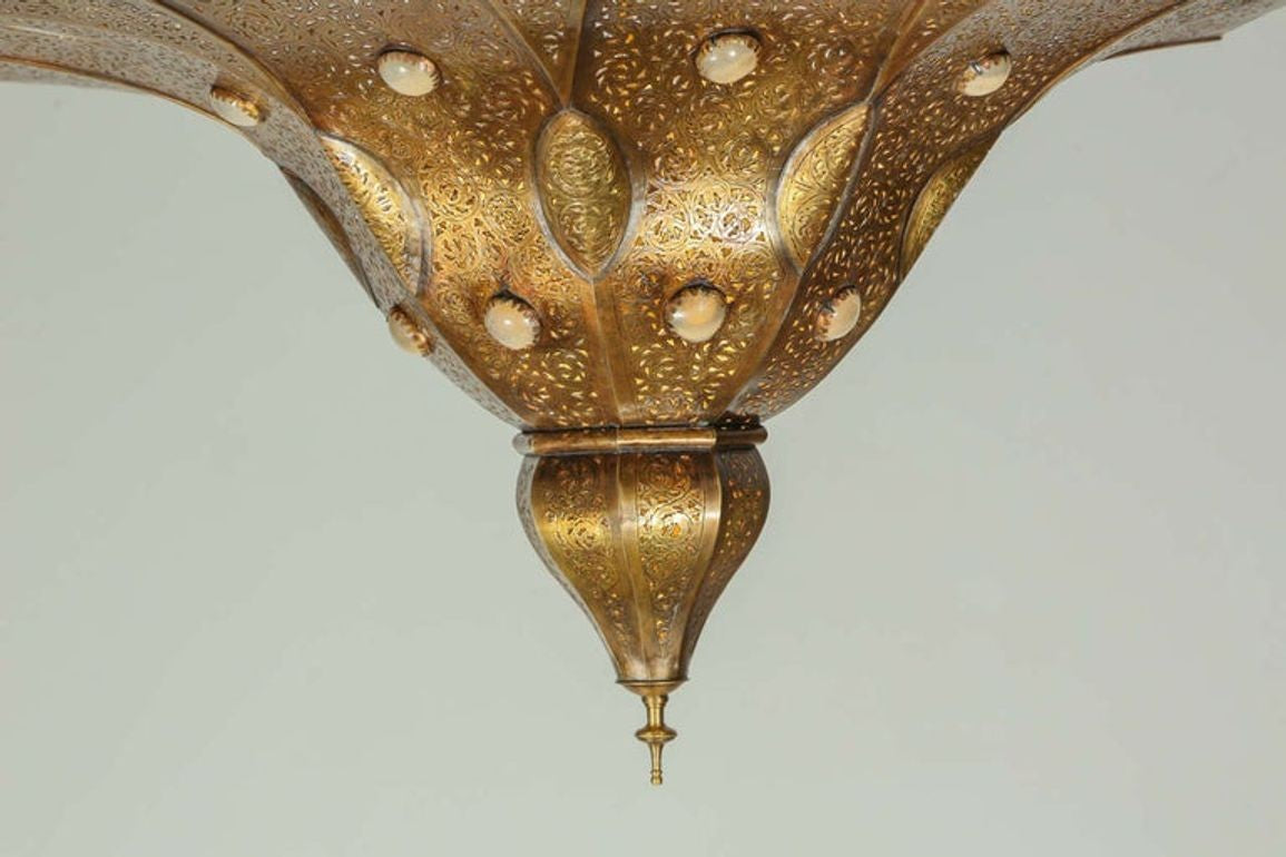 Large Moroccan Moorish Pierced Brass Pasha Chandelier, Alberto Pinto Style