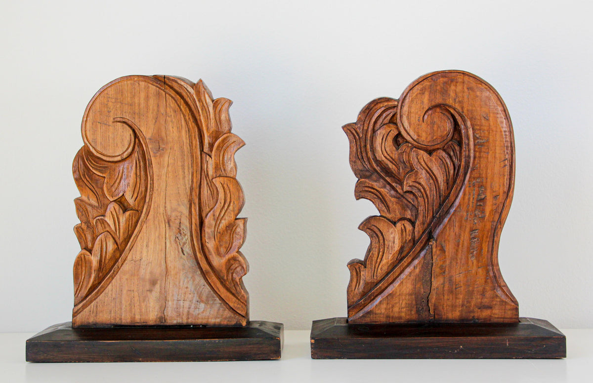 Architectural European Mounted Carved Wood Fragment, Pair — India