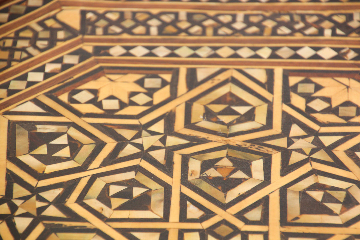 Pair of Moroccan Moorish Octagonal Pedestal Tables with Mother-of-Pearl