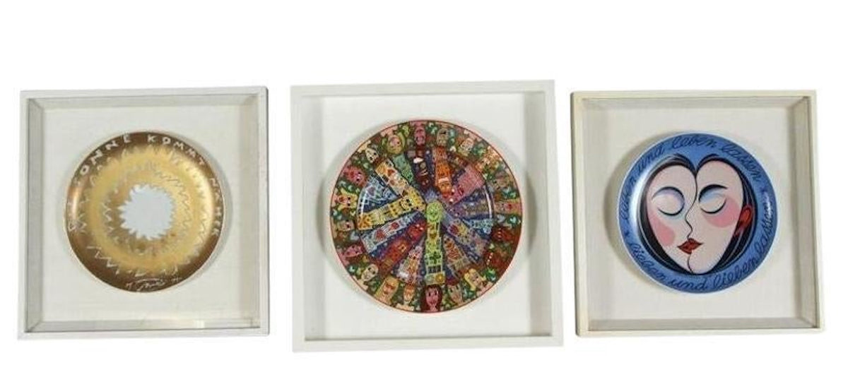 Set of 3 Framed Porcelain Plates, Modern, Signed, German, 1980s — additional view 15