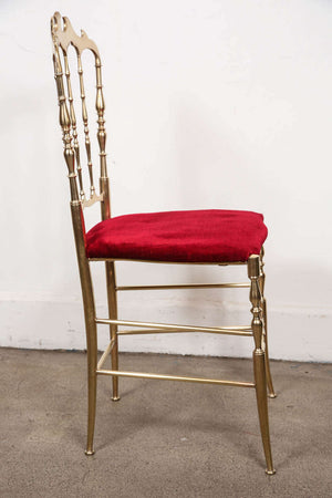 Polished Brass Chiavari Chairs with Red Velvet, Italy