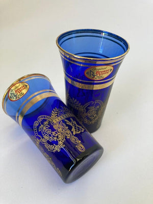 Italian Moorish Royal Blue and Gold Crystal Drinking Glasses
