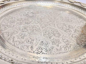 Moroccan Polished Round Footed Silvered Tray Table