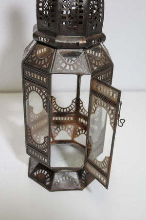 Moroccan Metal and Clear Glass Candle Lantern
