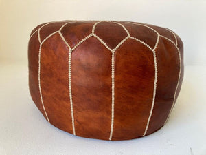 Moroccan Brown Leather Ottoman