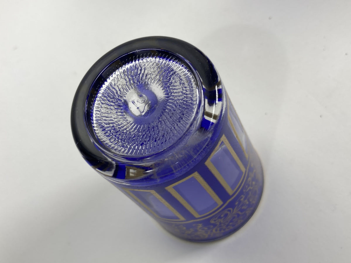 Moroccan Royal Blue Shot Glasses Set of Six, Gold Moorish Design, 1980