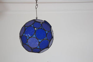 Handcrafted Moroccan Moorish Glass Orb Lantern with Blue Glass