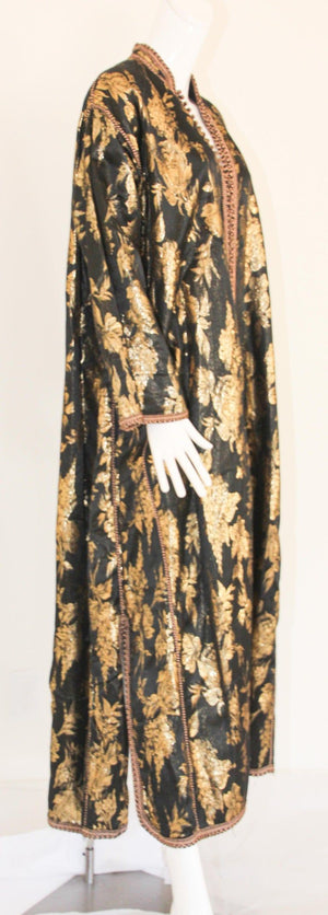 Vintage Moroccan Caftan, Black and Gold Embroidered, ca. 1960s
