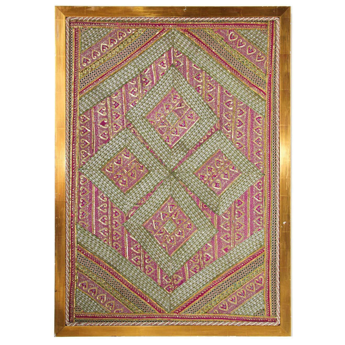 Mughal Style Metal Threaded Tapestry Framed from Rajasthan, India