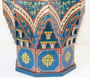 Moroccan Side Table Hand Painted Wood in Moorish Style 1960s