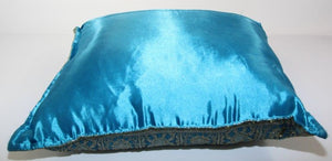 Turquoise Mughal Style Decorative Throw Pillow Embellished with Sequins and Beads