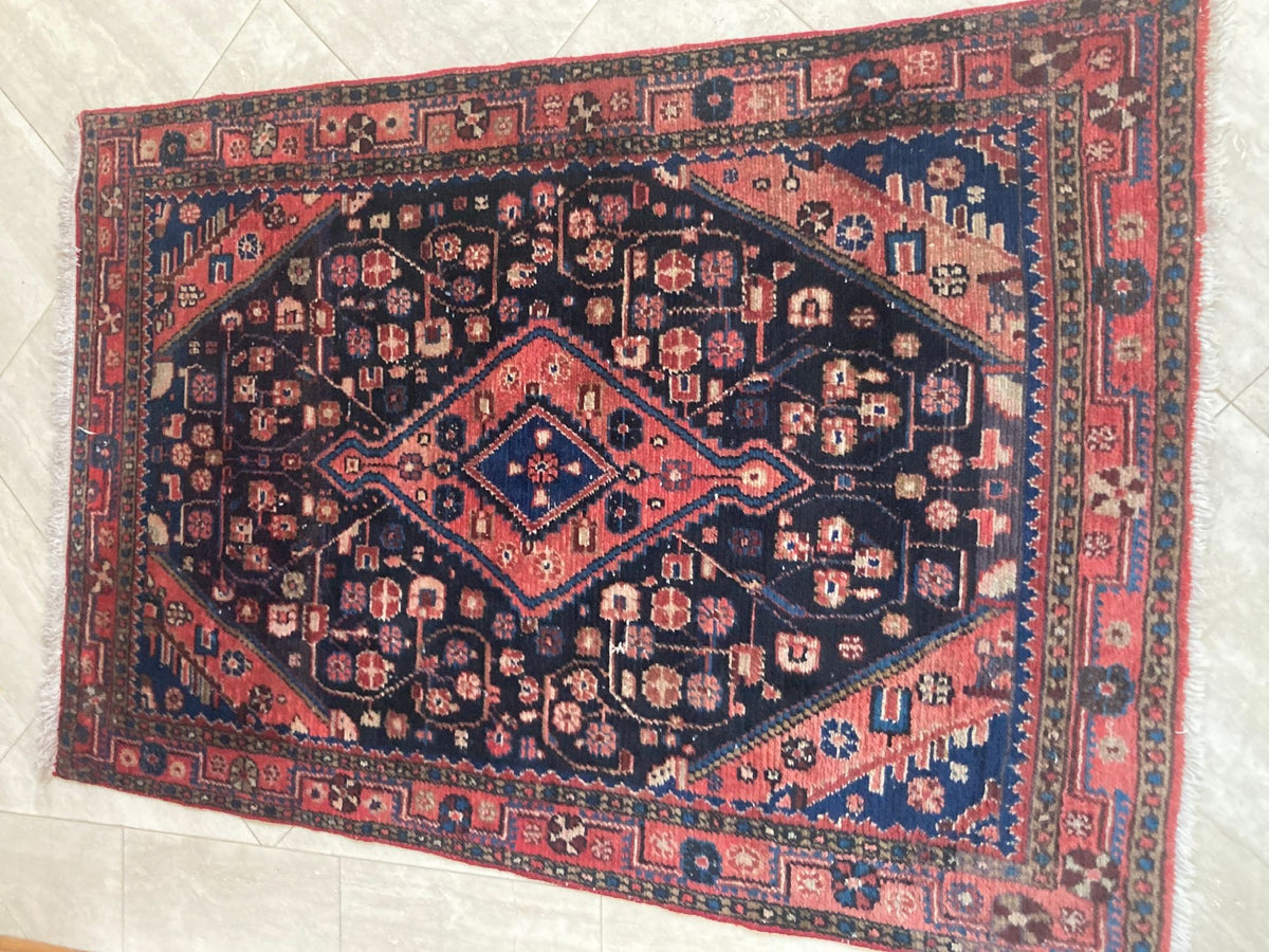 Antique Hand-Knotted Turkish Rug, Wool Floral Design, 1940
