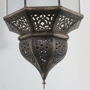 Moroccan Moorish Hanging Metal Lantern with Milky Glass