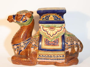 Vintage Hollywood Regency Moorish Majolica Camel Garden Seat
