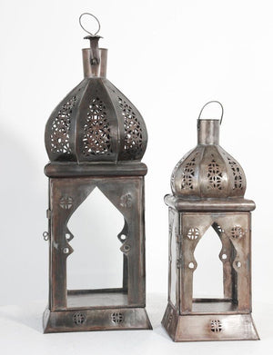 Moroccan Moorish Square Tole and Clear Glass Candle Lantern