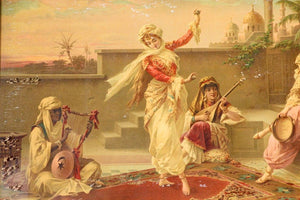 Orientalist Gravure Scene of Turkish Women Dancing in the Harem, Luigi Crosio