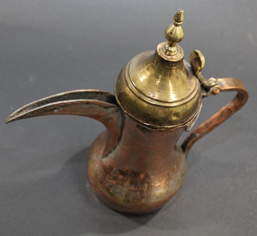 Antique 19th Century Arabian Tinned Copper Dallah Coffee Pot, Oman