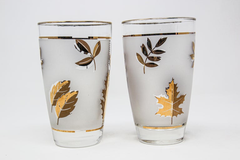 Vintage Libbey Cocktail Glasses Set, Frosted Glass with Gold Leaf