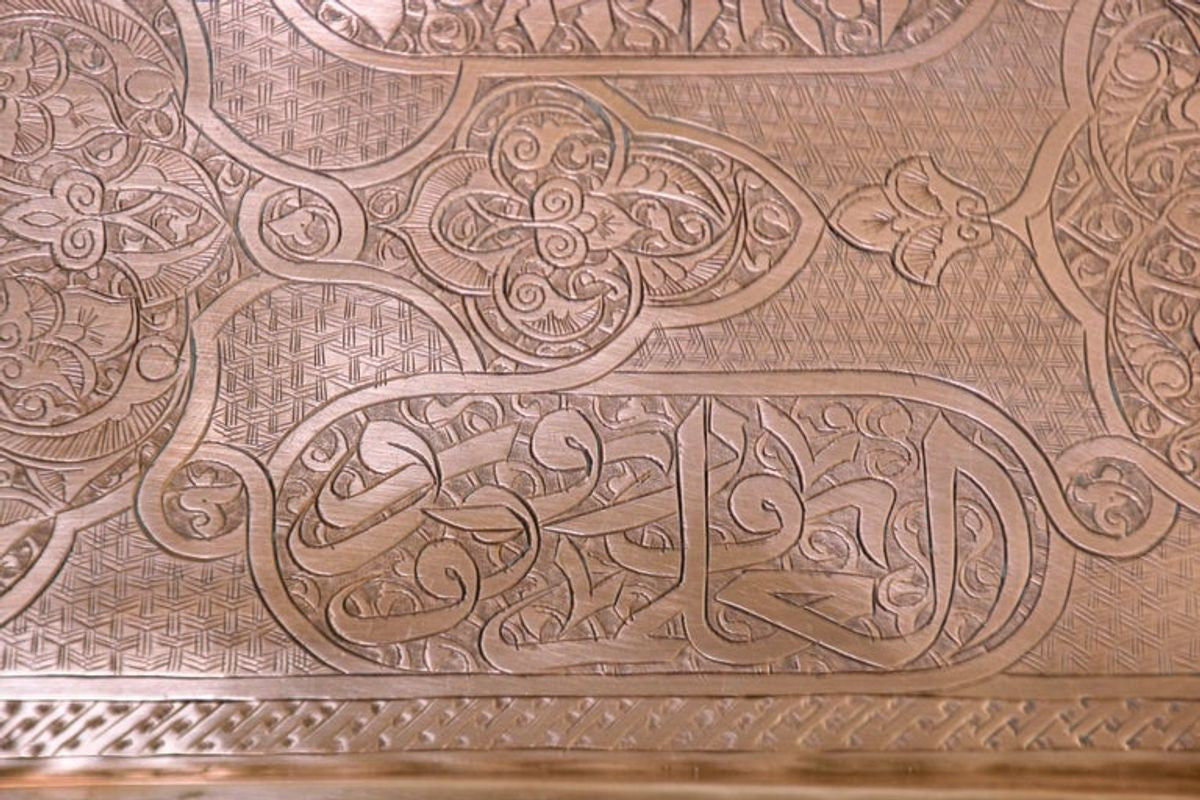 Antique Copper Charger Tray by Rajhastani Artist, Hammered Design
