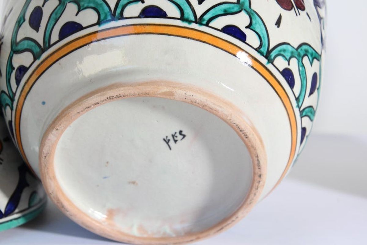 Moroccan Ceramic Glazed Covered Urns Handcrafted in Fez Morocco