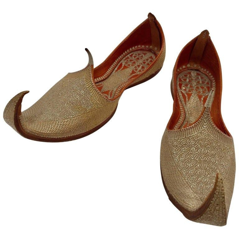 Leather Mughal Moorish Shoes with Gold Embroidered