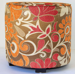 Post Modern Cylindrical Moroccan Pouf Upholstered Stool in Bold Colorful Fabric
