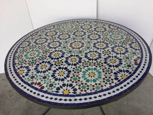 Moroccan Round Mosaic Outdoor Tile Table in Fez Moorish Design