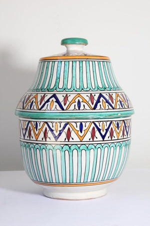 Handcrafted Ceramic Glazed Covered Jar in Fez Morocco