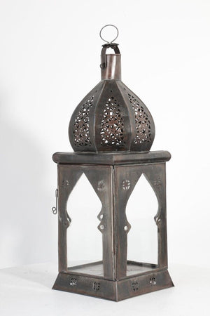 Moroccan Moorish Square Tole and Clear Glass Candle Lantern