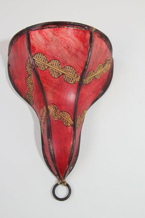 Tribal Art African Parchment Wall Sconce Red